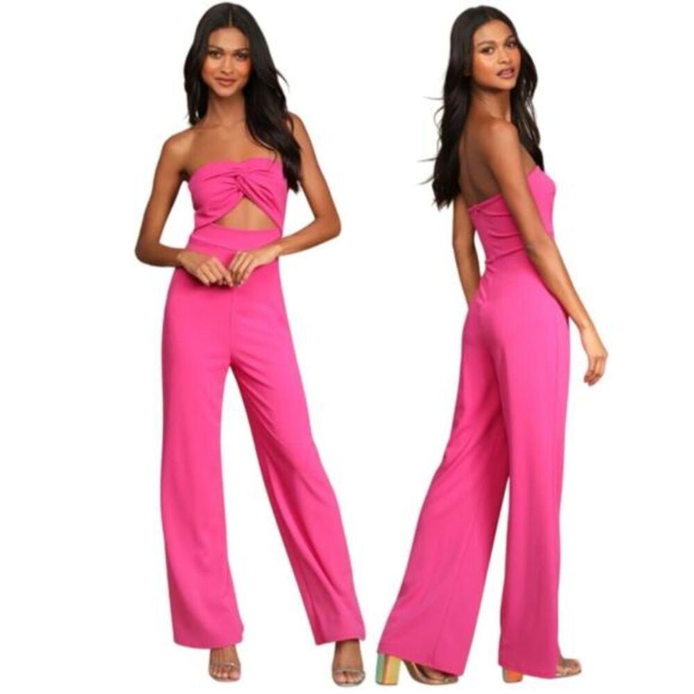 Lulus Women's All That She Wants Pink Strapless Cutout‎ Straight Leg Jumpsuit XS